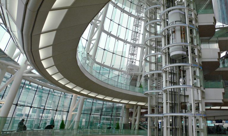 open platform lifts - interior of modern futuristic building